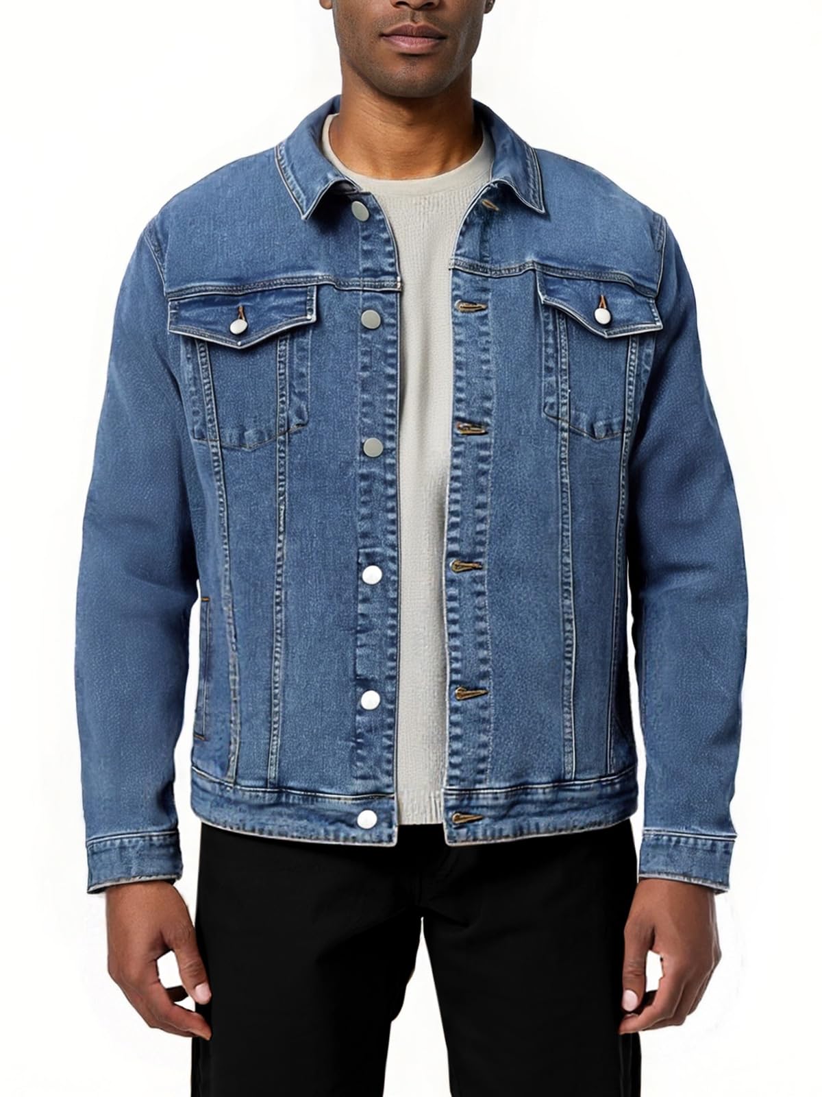 LONGBIDA Men's Casual Classic Denim Jacket Slim Fit Fashion